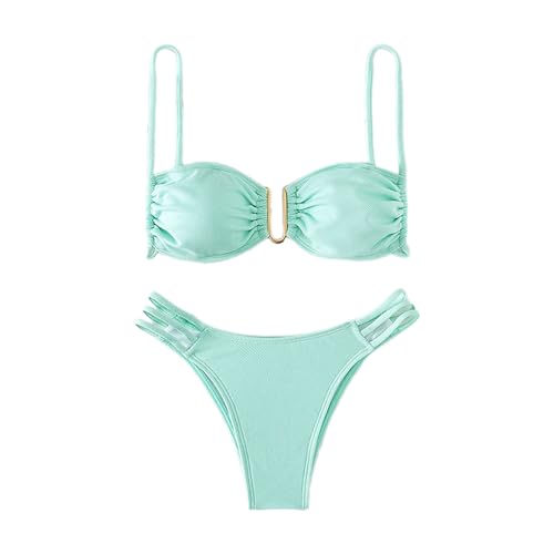 YAPAILANG 2-teiliger Damen-Bikini, hoher Schnitt, einfarbig, Bademode, niedrige Taille, Bikinis von YAPAILANG