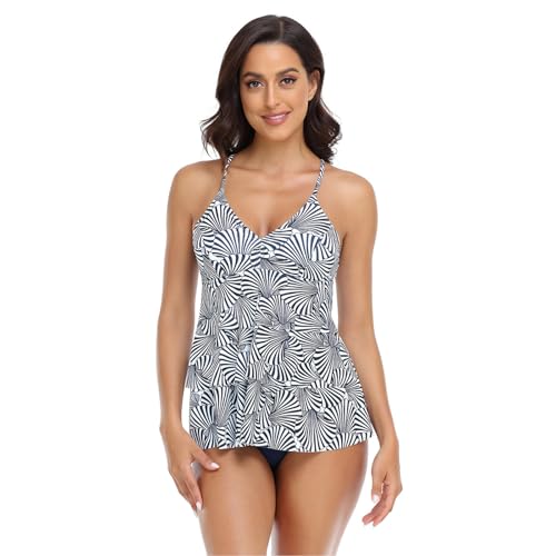 YAPAILANG Tankini, V-Ausschnitt, Blumendruck, Damen-Badeanzug, fließendes Neckholder, Badeanzug, Kleid, bescheidene Bademode, Tanktop, Tanktop, Tankini, 2-teilig von YAPAILANG