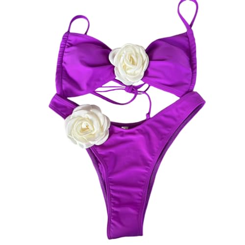 YAPAILANG Zweiteiliger Damen-Badeanzug, 3D-Blumen-Badeanzug, hoher Schnitt, Push-Up, geteilte Badebekleidung für Strandkleidung von YAPAILANG