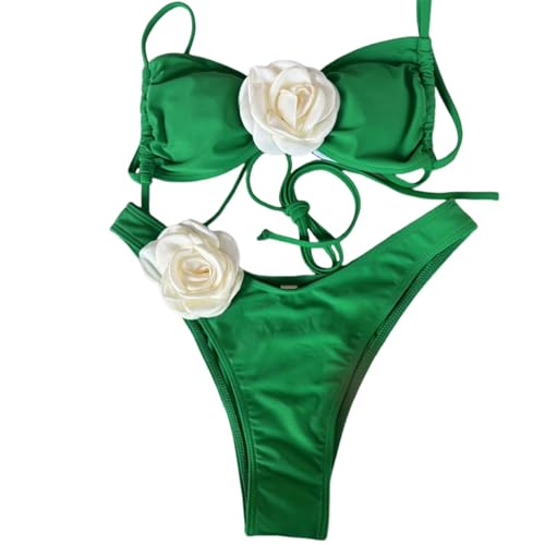 YAPAILANG Zweiteiliger Damen-Badeanzug, 3D-Blumen-Badeanzug, hoher Schnitt, Push-Up, geteilte Badebekleidung für Strandkleidung von YAPAILANG