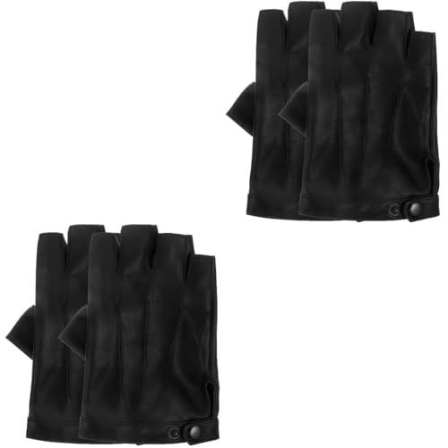 YARNOW 2 Paar Halbfingerhandschuhe aus Leder Berghandschuhe Fingerlose Arbeitshandschuhe Männer Straße Arm Abs Griff Halbfinger-Fahrhandschuhe schützende Fahrradhandschuhe PU-Leder Black von YARNOW