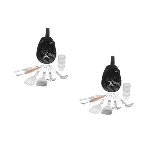 YARNOW 2 Sätze Camping-küchentasche Campinggeschirr Tragbares Camping-kochgeschirr Kochgeschirr Für Camping Organizer Für Camping-küchenutensilien Camping-Spork Sporen Edelstahl PVC Black von YARNOW