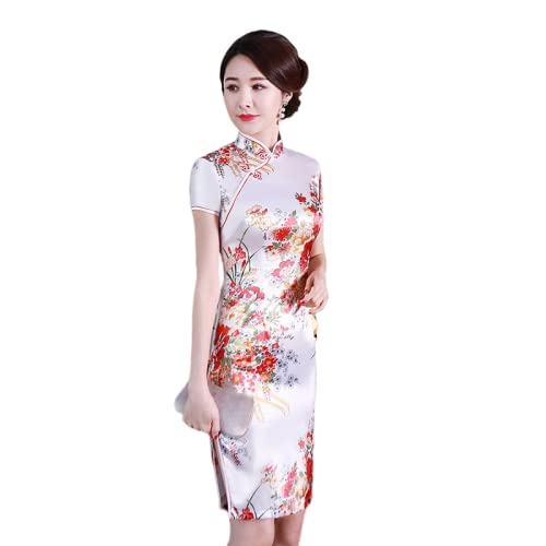 YAROVA Damen Cheongsam Kleid - Sexy Satin Frauen Bankett Partykleid Mode Elegant Sommer Kurzarm Cheongsam Split Blume Chinesisches Traditionelles Verbessertes Qipao,Weiß,S YAROVA Damen Cheongsam Kleid - Sexy Satin Frauen Bankett Partykleid Mode Elegant Sommer Kurzarm Cheongsam Split Blume Chinesisches Traditionelles Verbessertes Qipao,Weiß,S von YAROVA