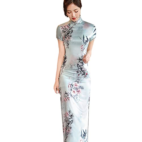 YAROVA Damen Cheongsam Kleid - Sommer Kurzarm Cheongsam Long Qipao Kleid Mode Chinesischer Stil Traditionelle Kleidung Plus Size Mutter Elegante Retro Bankett Kleidung, Grün, 3XL von YAROVA