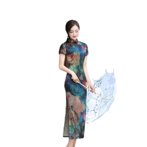 YAROVA Damen Cheongsam Kleid - Sommer Qipao Lange Kurzärmelige Mode Elegante Cheongsam Frauen Party Hochzeit Junge Schlanke Kleidung Chinesische Traditionelle Verbesserte Kleidung, 3XL von YAROVA