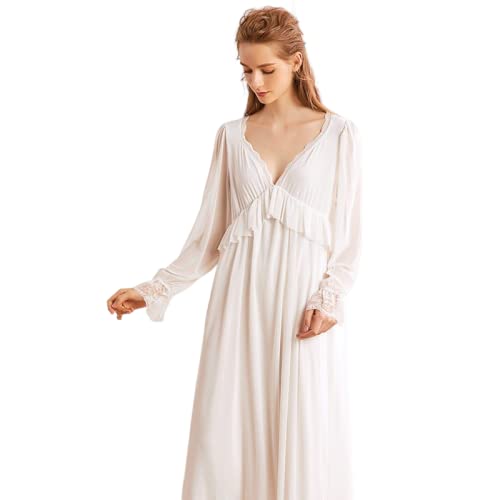 YAROVA Damen Nachthemden - Frühling Herbst Nachthemden Frauen Weiches Langes Nachtkleid Vintage Nachthemden Nachtwäsche Spitze Pyjama Langarm Mode Bequeme Loungewear,Weiß,S YAROVA Damen Nachthemden - Frühling Herbst Nachthemden Frauen Weiches Langes Nachtkleid Vintage Nachthemden Nachtwäsche Spitze Pyjama Langarm Mode Bequeme Loungewear,Weiß,S von YAROVA