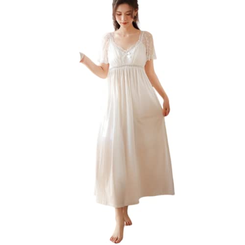 YAROVA Damen Nachthemden - Sexy Spitze Kurzarm Nachtkleid Frauen Sommer Baumwolle Langes Vintage Nachthemd Prinzessin Nachtwäsche Einfarbig Einfach Loungewear,Weiß,M YAROVA Damen Nachthemden - Sexy Spitze Kurzarm Nachtkleid Frauen Sommer Baumwolle Langes Vintage Nachthemd Prinzessin Nachtwäsche Einfarbig Einfach Loungewear,Weiß,M von YAROVA