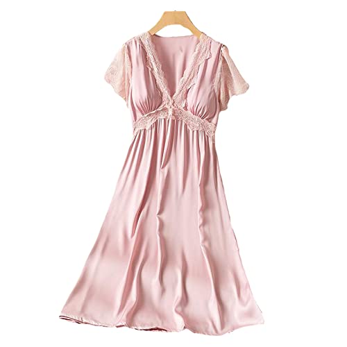 YAROVA Damen Nachthemden - Spitze V-Ausschnitt Nachthemd Damen Satin Nachthemd Schlafkleid Sommer Nachtwäsche Kurzarm Nachtwäsche Heimkleidung Mode Nachthemd,Rosa,XL YAROVA Damen Nachthemden - Spitze V-Ausschnitt Nachthemd Damen Satin Nachthemd Schlafkleid Sommer Nachtwäsche Kurzarm Nachtwäsche Heimkleidung Mode Nachthemd,Rosa,XL von YAROVA