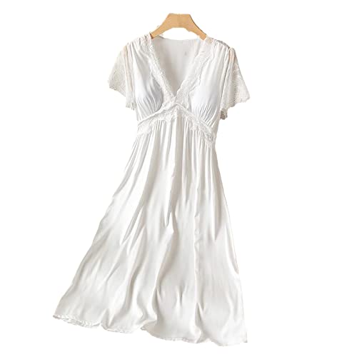 YAROVA Damen Nachthemden - Spitze V-Ausschnitt Nachthemd Damen Satin Nachthemd Schlafkleid Sommer Nachtwäsche Kurzarm Nachtwäsche Heimkleidung Mode Nachthemd,Weiß,L YAROVA Damen Nachthemden - Spitze V-Ausschnitt Nachthemd Damen Satin Nachthemd Schlafkleid Sommer Nachtwäsche Kurzarm Nachtwäsche Heimkleidung Mode Nachthemd,Weiß,L von YAROVA