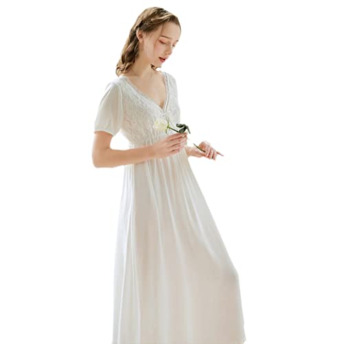 YAROVA Damen Nachthemden - Vintage Spitze Nachthemd Frauen Baumwolle Sexy V-Ausschnitt Langes Nachtkleid Nachtwäsche Lässige Nachtwäsche Sommer Kurzarm Zuhause Kleidung,Weiß,L YAROVA Damen Nachthemden - Vintage Spitze Nachthemd Frauen Baumwolle Sexy V-Ausschnitt Langes Nachtkleid Nachtwäsche Lässige Nachtwäsche Sommer Kurzarm Zuhause Kleidung,Weiß,L von YAROVA