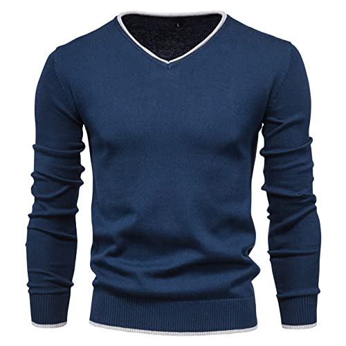YAROVA Herren Pullover - Männer Frühling Herbst Kleidung Strick Pullover V-Ausschnitt Pullover Mode Casual Baumwolle Einfarbige Langarm Slim Bequeme Pullover, Blau, M YAROVA Herren Pullover - Männer Frühling Herbst Kleidung Strick Pullover V-Ausschnitt Pullover Mode Casual Baumwolle Einfarbige Langarm Slim Bequeme Pullover, Blau, M von YAROVA
