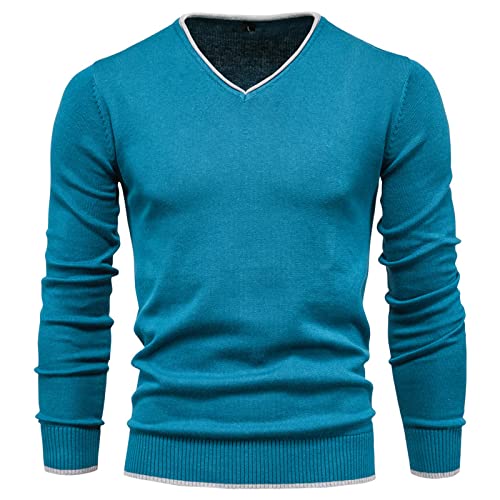 YAROVA Herren Pullover - Männer Frühling Herbst Kleidung Strick Pullover V-Ausschnitt Pullover Mode Casual Baumwolle Einfarbige Langarm Slim Bequeme Pullover, Blau, M YAROVA Herren Pullover - Männer Frühling Herbst Kleidung Strick Pullover V-Ausschnitt Pullover Mode Casual Baumwolle Einfarbige Langarm Slim Bequeme Pullover, Blau, M von YAROVA