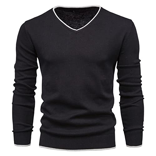 YAROVA Herren Pullover - Männer Frühling Herbst Kleidung Strick Pullover V-Ausschnitt Pullover Mode Casual Baumwolle Einfarbige Langarm Slim Bequeme Pullover, Schwarz, M YAROVA Herren Pullover - Männer Frühling Herbst Kleidung Strick Pullover V-Ausschnitt Pullover Mode Casual Baumwolle Einfarbige Langarm Slim Bequeme Pullover, Schwarz, M von YAROVA