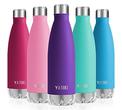 YATBO Vakuum Edelstahl Trinkflasche, 500ml Sport Wasserflasche - Ideale Isolierte Thermosflasche, Auslaufsicher, Kohlensäure geeignet, Isolierflasche für Kinder, Schule, Fahrrad, Laufen, Yoga, Lila von YATBO