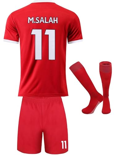 YATLASA 2023/2024 Heim Mo Salah #11 Kinder Trikot Fußball Shorts, Socken, Geschenk Set Jugendgrößen (Rot, 28 (10-11 Jahre)) von YATLASA