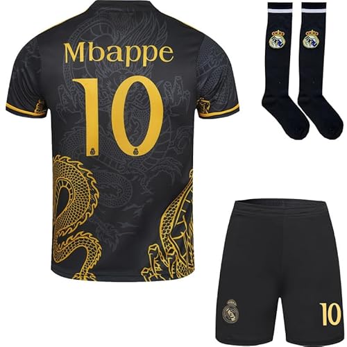 YATLASA R. Madrid #9 Mbappe Kinder Trikot Fußball Spezielle Golddrachen-Edition, Shorts und Socken Jugendgrößen (Schwarz, 24 (6-7 Jahre)) von YATLASA