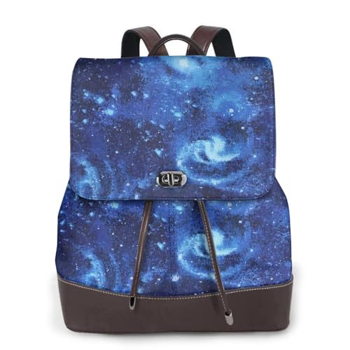 Blauer Universe Weltraum Galaxie Druck Frauen Mode Rucksack Damen PU-Leder Rucksäcke Handtasche Wasserdichter Rucksack Reiserucksack mit Klappe, Schwarz , Einheitsgröße von YBAZYBXY