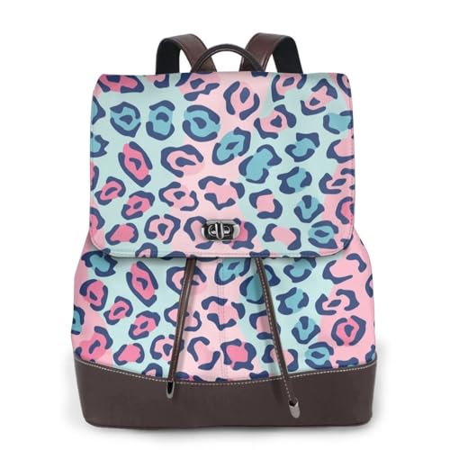 Modischer Damen-Rucksack mit Lepard-Print, PU-Leder, Handtasche, wasserdichter Rucksack, Reiserucksack mit Klappe, Schwarz , Einheitsgröße von YBAZYBXY