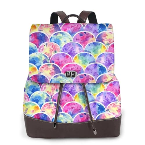 Schöner Regenbogen-Farben, Meerjungfrauen-Druck, modischer Damenrucksack, Damen-Rucksack, Handtasche, wasserdichter Rucksack, Reiserucksack mit Klappe, Schwarz , Einheitsgröße von YBAZYBXY