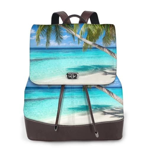 Strandurlaub Sommer Druck Frauen Mode Rucksack Damen PU-Leder Rucksäcke Handtasche Wasserdichter Rucksack Reiserucksack mit Klappe, Schwarz , Einheitsgröße von YBAZYBXY