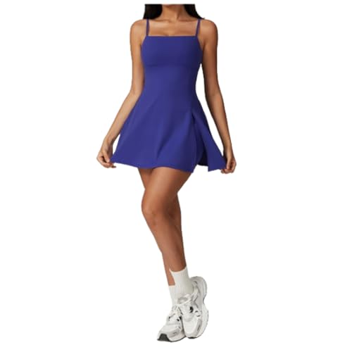 YBHRRQR 2-in-1-Sportkleid mit geteiltem Saum, Kleider mit integrierten BH-Shorts,Golf-Sportkleider mit seitlichem Schlitz und integrierten BH-Shorts (Blue,L) von YBHRRQR