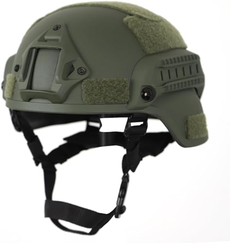 Mich Airsoft ACH Tactical Helm Mit Gehörschutz, Front NVG Mount Und Seitenschiene Für Paintball Outdoor Sport Jagd Schießen,Einstellbar von YBJMSFA