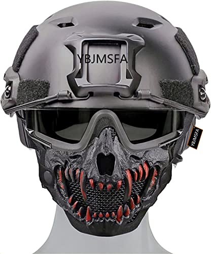 Tactical Airsoft Fast Helm PJ-Typ Und Faltbare Schädel-Halbmaske / 3-Farben-Brille, Für Paintball Military Outdoor CS Game Shooting von YBJMSFA
