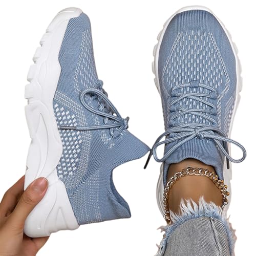 2024 Summer Lace up Low Top Slip on Sneakers,Comfortable Breathable Knitted Sneakers, Comfortable Ankle (Blue-1,39) von YBJUTT