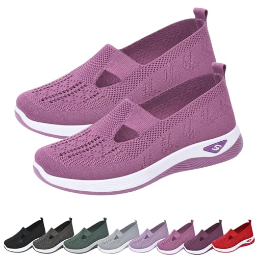 Women's Comfortable Breathable Knitted Sneakers,Women's Woven Orthopedic Breathable Soft Shoes, Orthopedic Shoes (Purple,6) von YBJUTT