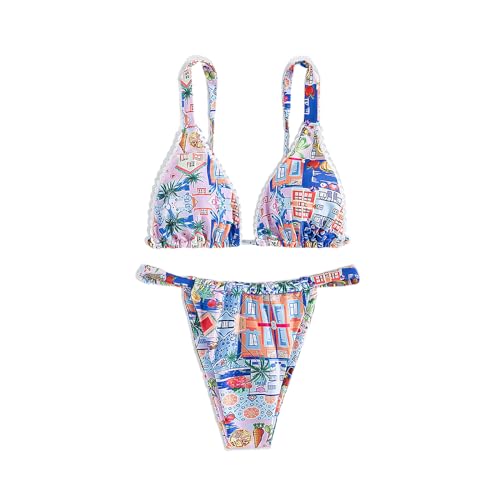 YCHUCH Damen Triangel Bkinis Set Florales Bkinis Set 2-teiliger Badeanzug Badeanzug Spagheti Träger Oberteil Mit Tanga Unterteil von YCHUCH