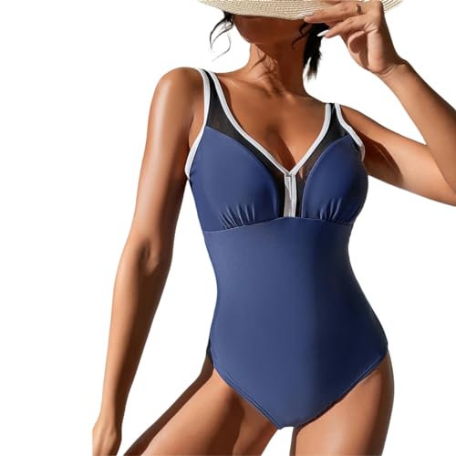 YCHYLIQ Badeanzug Einteiliger Badeanzug Für Frauen Tiefer V-Ausschnitt Crisscross Zurück Bikini Schwimmen Kostüm Badebekleidung Badeanzüge-Blau-S von YCHYLIQ