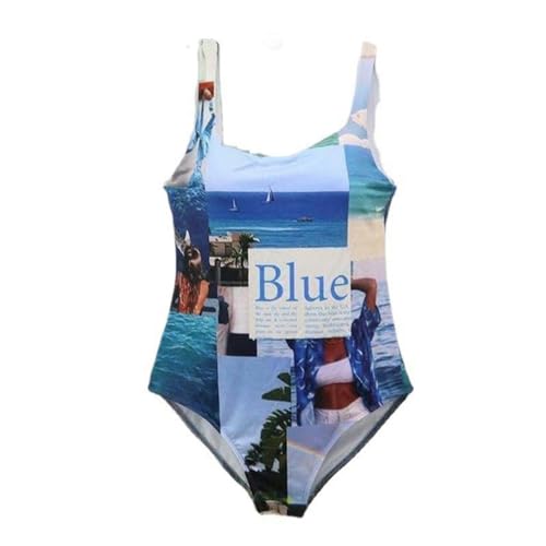 YCHYLIQ Badeanzug Schwimmen Kostüm Damen Vintage Gepolsterte Push Up One Piece Badeanzüge Bauchkontrolle Badeanzüge Bademode-Blau-L von YCHYLIQ