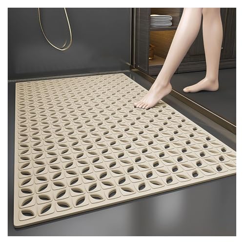 YDHSIKK Dusche Badematte, Duschmatte aus synthetischem Gummi mit Saugnapf, Badewannenmatte for Senioren und Kinder, Duschbodenmatte mit Mehreren Abflusslöchern(Khaki,(1 Piece) 40x70cm/15.7x27.6IN) von YDHSIKK