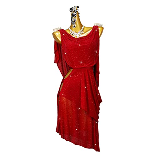 YDHTIZ Frauen Latin Dance Kleid Sling Rückenlose Salsa Samba Kostüm Ballsaal Walzer Tango Performance Wettbewerb Tanzkleid (XL,red) von YDHTIZ