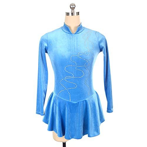 YDHTIZ Kinder Mädchen Eiskunstlauf Kleid Damen Professionelle Eiskunstlauf Wettbewerb Kleider Blau Turtleneck Samt Lange Ärmel Strass Activewear (XXXL,Blue) von YDHTIZ