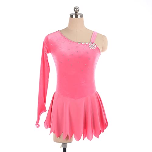 YDHTIZ Kinder Mädchen Eiskunstlauf Kleid Damen Professionelle Eiskunstlauf Wettbewerb Kleider Kid Girls Single Sleeve Strass Ballerina Outfits (XXXS,pink) von YDHTIZ