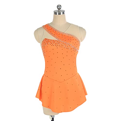 YDHTIZ Kinder Mädchen Eiskunstlauf Kleid Damen Professionelle Eiskunstlauf Wettbewerb Kleider Mädchen Ärmellose Strass Gymnastik Ballerina Outfits (XS,Orange) von YDHTIZ