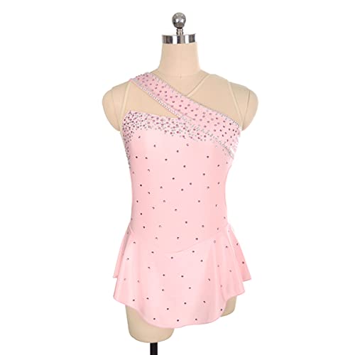 YDHTIZ Kinder Mädchen Eiskunstlauf Kleid Damen Professionelle Eiskunstlauf Wettbewerb Kleider Mädchen Ärmellose Strass Gymnastik Ballerina Outfits (XXS,pink) von YDHTIZ