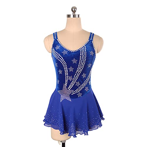 YDHTIZ Kinder Mädchen Eiskunstlauf Kleid Einfache Großzügige Eiskunstlauf Kleid Frauen Blaue Sling Rückenlose Samt Skating Rock Dame Ballerina Outfits (XXXS,Blue) von YDHTIZ