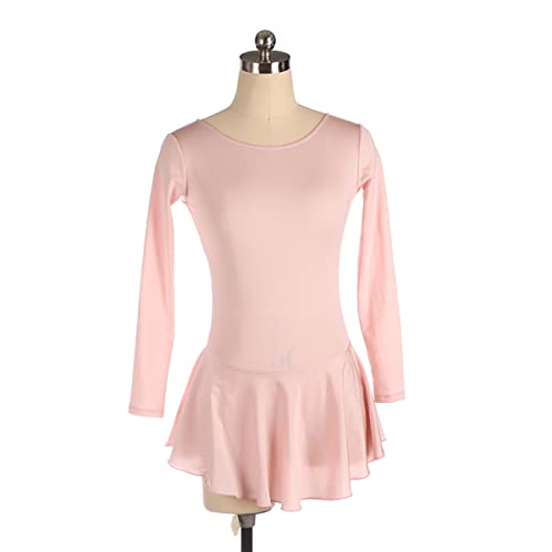 YDHTIZ Kinder Mädchen Eiskunstlauf Kleid Einfache Großzügige Eiskunstlauf Kleid Frauen Einfarbige Nylon Lange Ärmel Mädchen Gymnastik Trikot Activewear (L,pink) von YDHTIZ