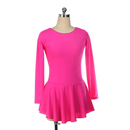 YDHTIZ Kinder Mädchen Eiskunstlauf Kleid Einfache Großzügige Eiskunstlauf Kleid Frauen Einfarbige Nylon Lange Ärmel Mädchen Gymnastik Trikot Activewear (M,Rose red) von YDHTIZ