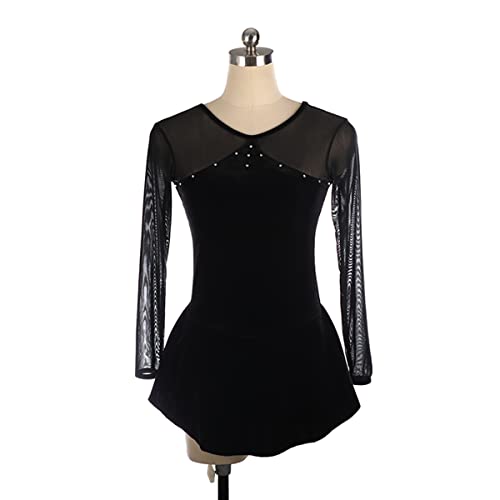 YDHTIZ Kinder Mädchen Eiskunstlauf Kleid Einfache Großzügige Eiskunstlauf Kleid Frauen Einfarbige Samt Lange Ärmel Activewear Ballett Tanz Kleidung Outfit (L,Black) von YDHTIZ