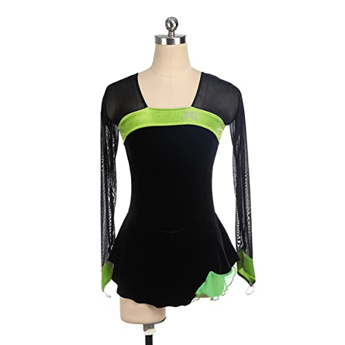 YDHTIZ Kinder Mädchen Eiskunstlauf Kleid Einfache Großzügige Eiskunstlauf Kleid Frauen Schwarz Samt Lange Ärmel Activewear Ballett Dance Wear Outfit (XS,Black) von YDHTIZ