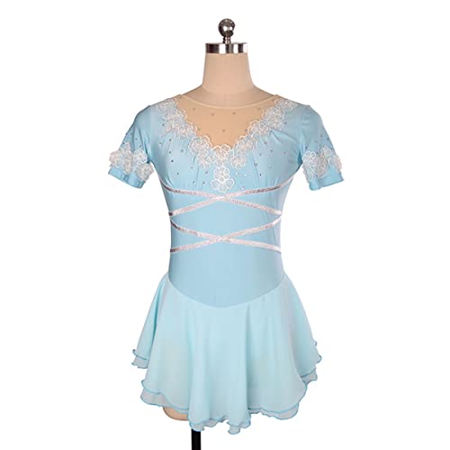 YDHTIZ Kinder Mädchen Eiskunstlauf Kleid Frauen Erwachsene Wintersport Figur Eislaufen Kleid Kid Girls Kurzarm Diamant Ballett Tanz Sparkly Tutu Kleid (XXXS,Blue) von YDHTIZ