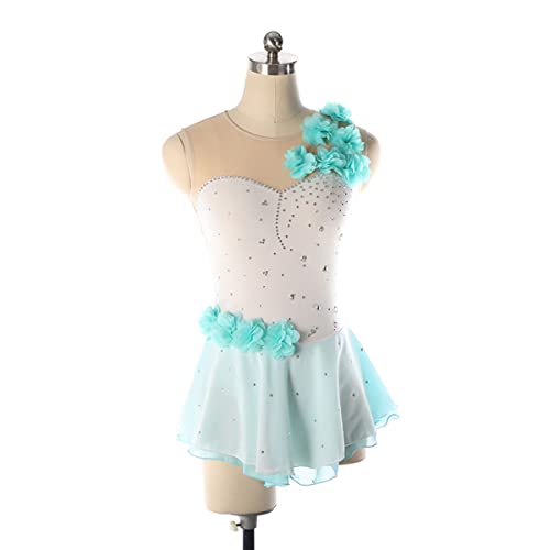 YDHTIZ Kinder Mädchen Eiskunstlauf Kleid Lyrische Frauen Erwachsene Figur Eislaufen Kleid Ärmellos Strass Gymnastik Leotard Ballett Tanzbekleidung Outfit (M,Blue) von YDHTIZ