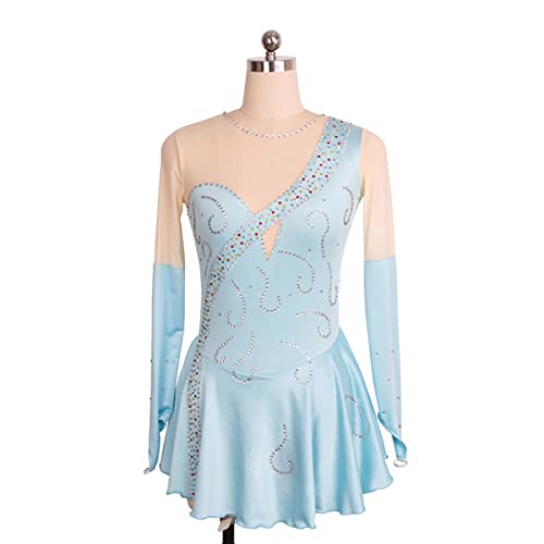 YDHTIZ Kinder Mädchen Eiskunstlauf Kleid Lyrische Frauen Erwachsene Figur Eislaufen Kleid Blau Lange Ärmel Volle Diamant Activewear Ballett Tanz Kleidung Outfit (XXS,Blue) von YDHTIZ