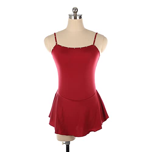 YDHTIZ Kinder Mädchen Eiskunstlauf Kleid Lyrische Frauen Erwachsene Figur Eislaufen Kleid Frauen Sexy Sling Backless Kleid Kind Mädchen Ballett Tanz Kleidung Outfit (XXL,Red) von YDHTIZ