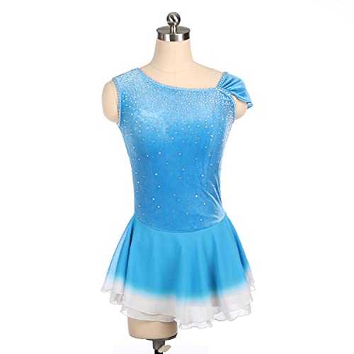 YDHTIZ Kinder Mädchen Eiskunstlauf Kleid Lyrische Frauen Erwachsene Figur Eislaufen Kleid Kid Girls Ärmellos Blau Gradient Strass Gymnastik Activewear (XL,Blue) von YDHTIZ