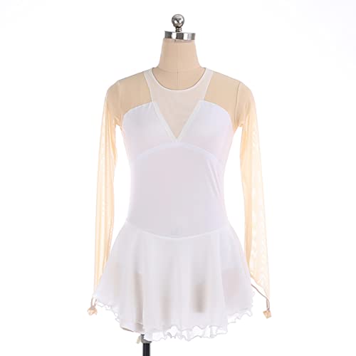 YDHTIZ Kinder Mädchen Eiskunstlauf Kleid Lyrische Frauen Erwachsene Figur Eislaufen Kleid Nylon Lange Ärmel Mädchen Gymnastik Activewear Ballerina Outfits (S,White) von YDHTIZ