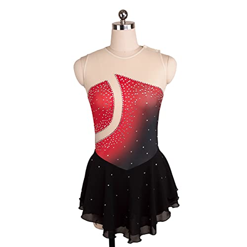 YDHTIZ Kinder Mädchen Eiskunstlauf Kleid Lyrische Frauen Erwachsene Figur Eislaufen Kleid Rot Schwarz Gradient Kid Girls Ärmellose Strass Gymnastik Trikot (XXXL,Black) von YDHTIZ